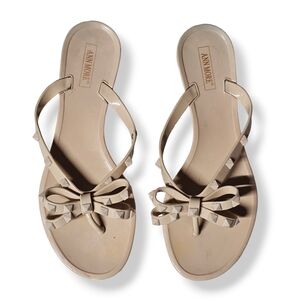 Beige Studded Bow Thong Sandals Size US 9.5 / EU 40